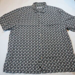 Tommy bahama Mens Silk Shirt xxl Button Down Geometric Camp Short Sleeve Hawaiia